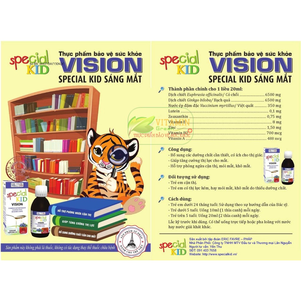 SPECIAL KID VISION GIÚP BỔ MẮT, TĂNG CƯỜNG THỊ LỰC, GIẢM NHỨC MỎI MẮT | NHẬP KHẨU CHÍNH HÃNG PHÁP