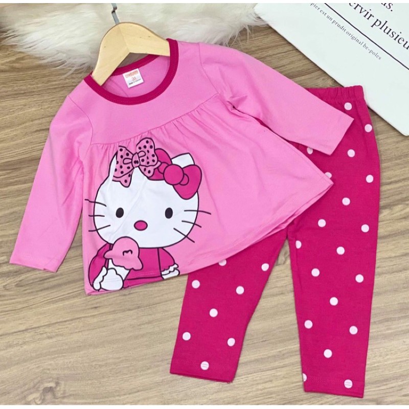 Bộ ngố thun cotton tay dài quần dài cho bé gái size nhí từ 10 đến 23kg - FREESHIP