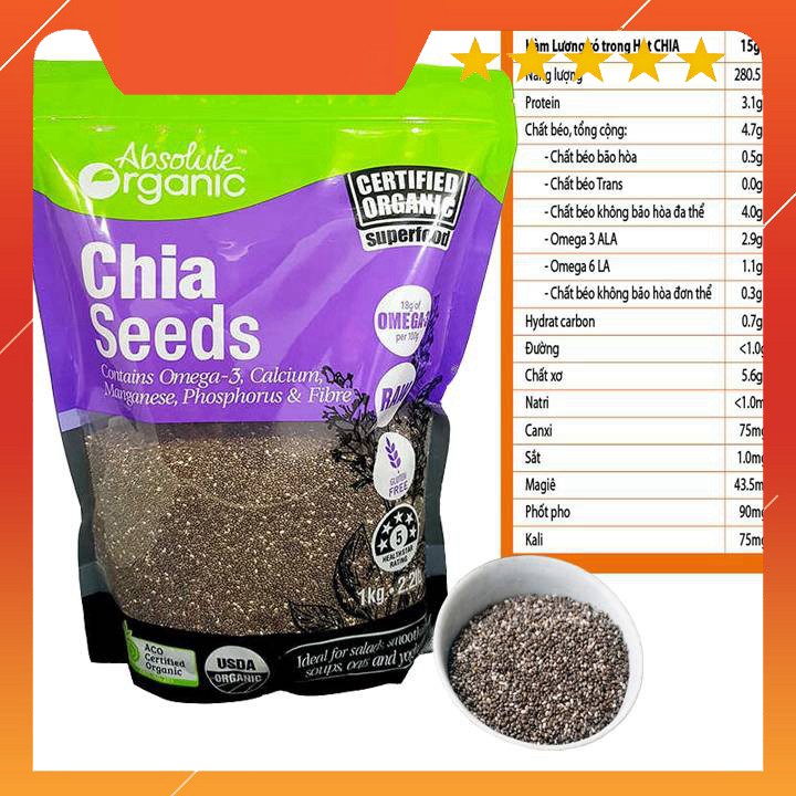 Hạt chia Úc tím Absolute Organic Chia Seeds 1kg