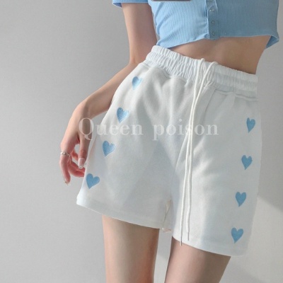 Quần đùi nữ mặc nhà sọc viền tim TIBU, quần short ngắn cạp chun phong cách Ulzzang