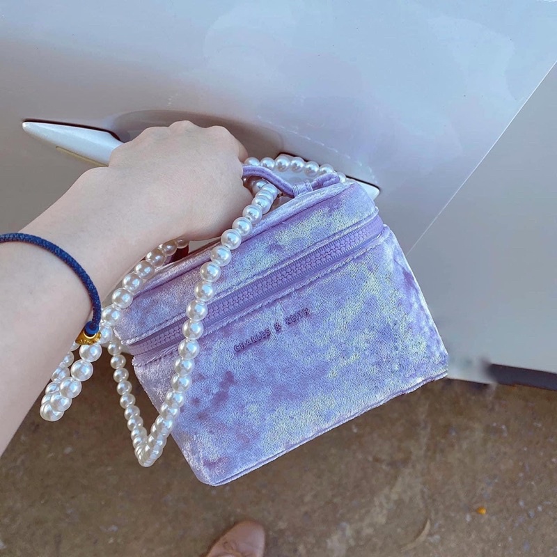 Túi cốp gift cnk tím nhung lilac charles and keith siêu xinh có bill