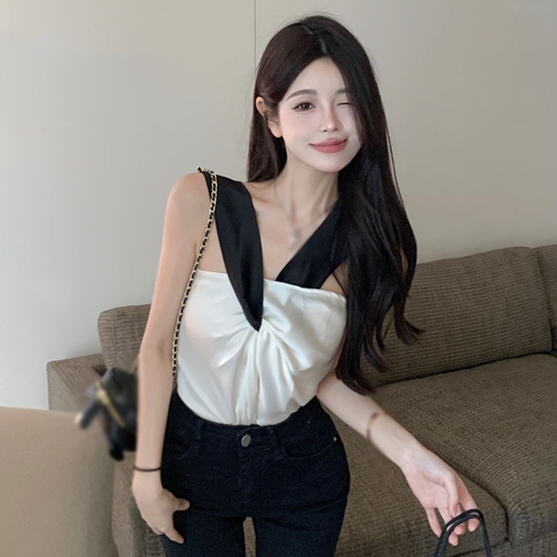 Áo Hai Dây Vải Satin Dáng Ôm Thời Trang Hàn Quốc Quyến Rũ Cho Nữ