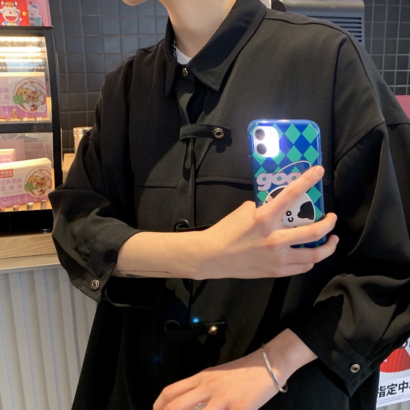 Giảm Giá Áo Sơ Mi Nam Cài Nút Tay Áo Ba Lỗ Dáng Rộng Màu Xanh Dương Phong Cách Hồng Kông Nhật Bản Thời Trang Mùa Xuân Hè