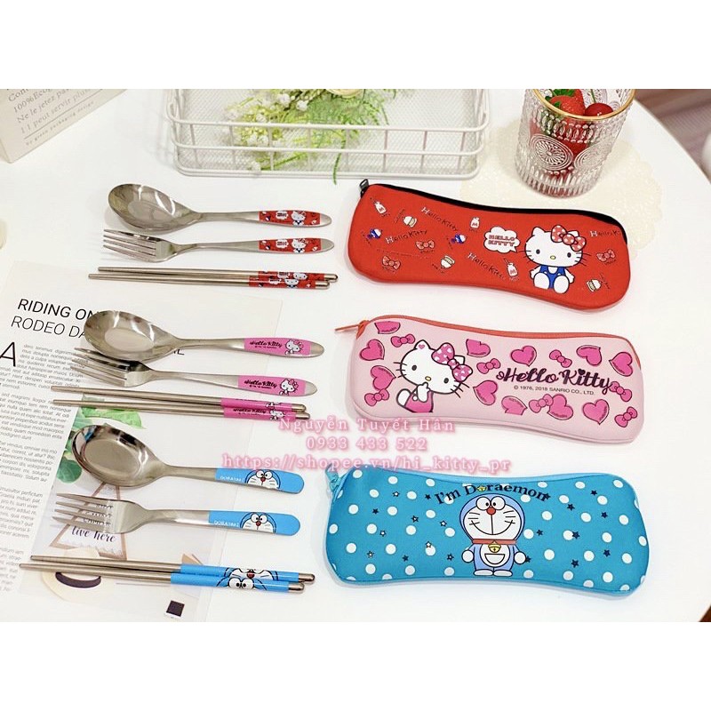 Set hộp đũa, muỗng, nĩa Hello Kitty - Doremon Doraemon