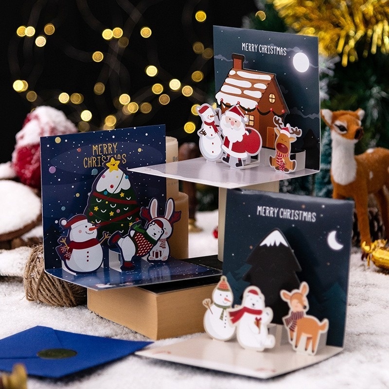 Thiệp giáng sinh 3D hình ông già Noel dễ thương