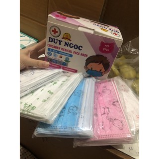 Khẩu trang trẻ em duy quân hình ngộ nghĩnh (hộp 50 chiếc ,mix 5 màu )