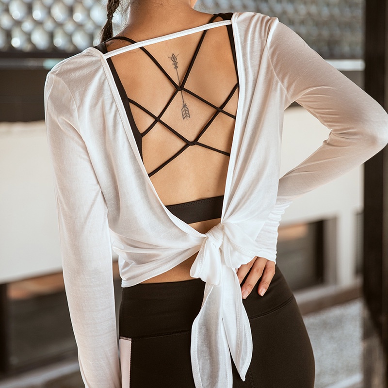 Áo Thun Thể Thao Tay Dài Dáng Ôm Hở Lưng Quyến Rũ Thời Trang Cho Nữ