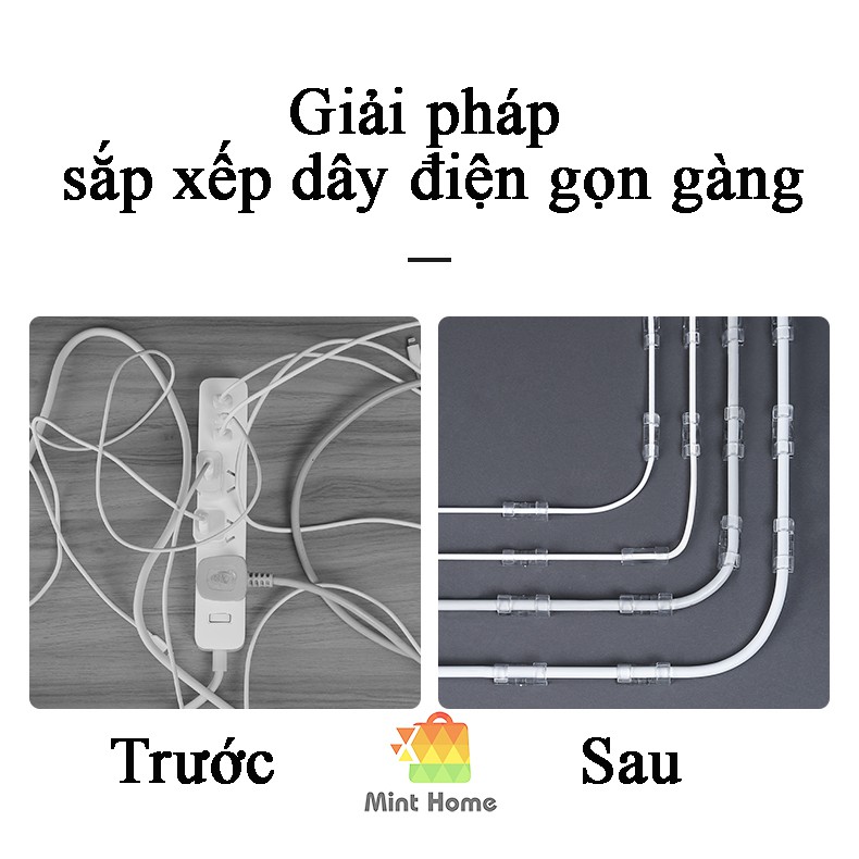 Nẹp dây điện dán tường treo giữ cố định cáp sạc thông minh, bộ kẹp đi dây điện 20 cái có keo 3M