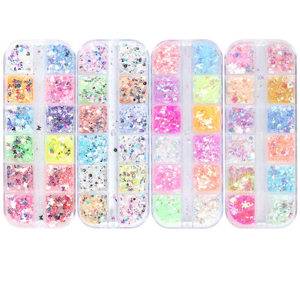 Hộp Kim Tuyến 12 Ngăn Màu Sắc Tươi Sáng Lấp Lánh Trang Trí Móng Nghệ Thuật DIY