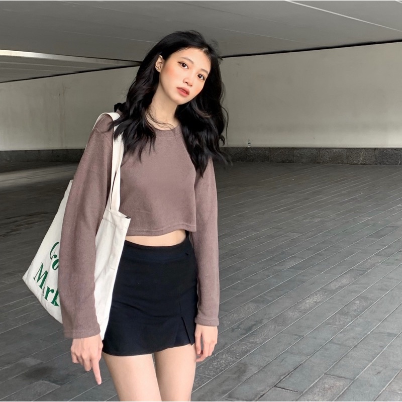 Áo croptop len, áo len nữ mỏng dài tay Freesize SS0372