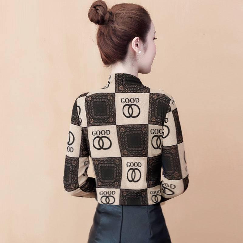 Áo thun tay dài cổ cao plus size cho phụ nữ trung niên