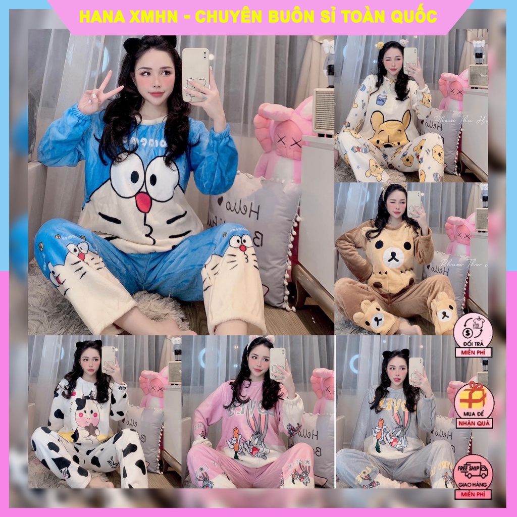 [BỘ PIJAMA] Bộ Đồ Ngủ Nữ Hình Dễ Thương-Set Quần Áo Mặc Ở Nhà Dài Tay Chất Lông Mềm Mịn | BigBuy360 - bigbuy360.vn