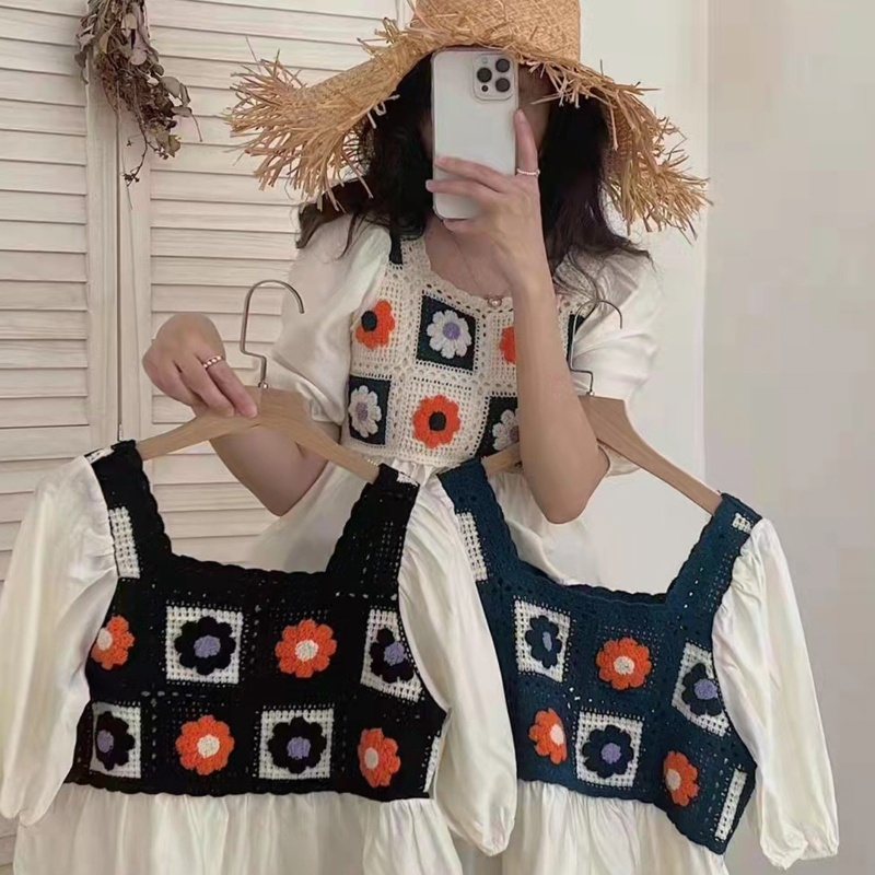 Brroa Áo Kiểu Tay Phồng Ngắn Cổ Vuông In Họa Tiết Hoa Phối Bèo Thời Trang Cho Nữ