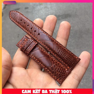 Dây Đồng Hồ Da Đà Điểu Thật Màu Nâu Đỏ Cho Nam Đủ Size (Trong lót da bò)