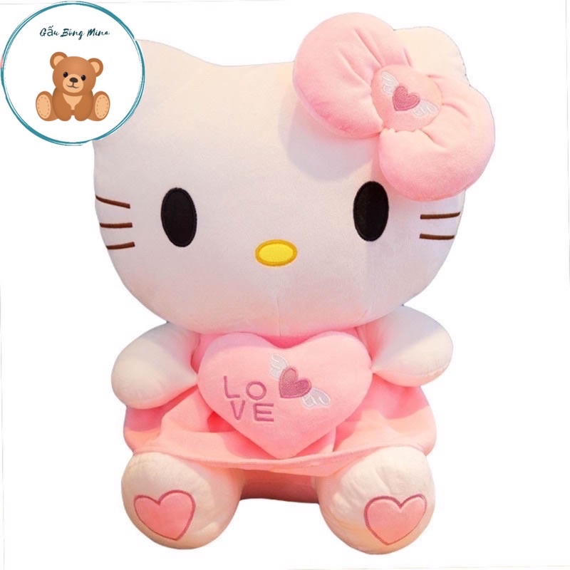 Gấu Bông Hello Kitty Thiên Thần Ôm Tim - Quà Tặng Cao Cấp Cho Bé - Gấu Bông Mina