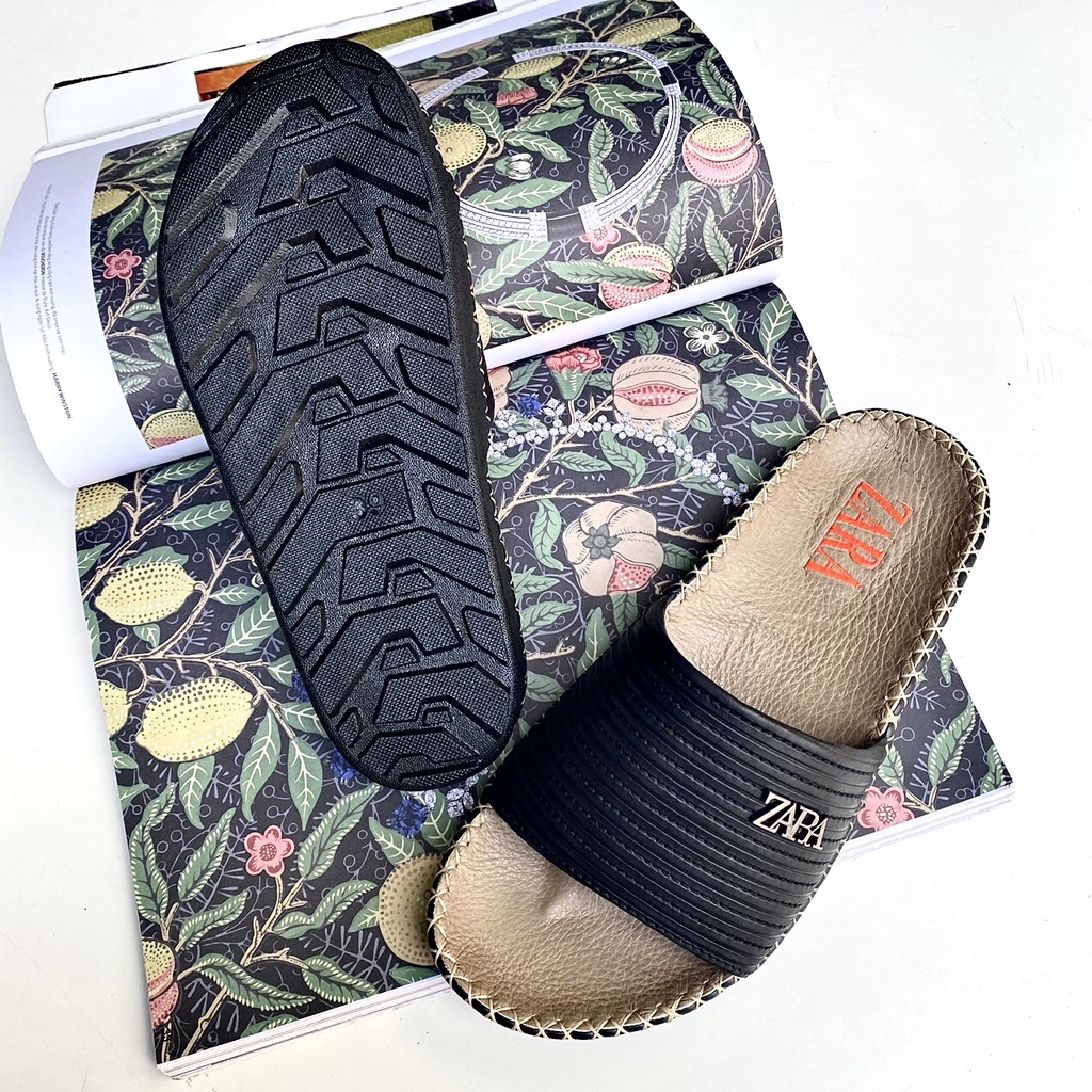 Dép nam ZARA quai ngang da bò thật 100%, siêu bền bỉ êm chân chất lượng cao cấp