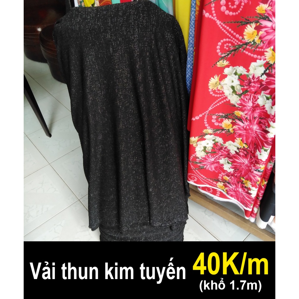 Vải thun kim tuyến màu đen may đồ, may đầm, áo kiểu siêu đẹp 40K/m (khổ 1.7m)