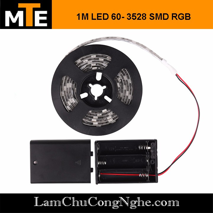 Dây LED 3528 đổi màu RGB 12V - 1 mét Loại dán, chống nước IP65 kèm bộ điều khiển (60 LED)