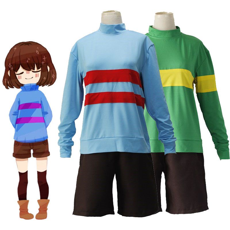 Frisk Set Áo Thun Ngắn Tay + Quần Short Hóa Trang Nhân Vật Trong Game undertale chara