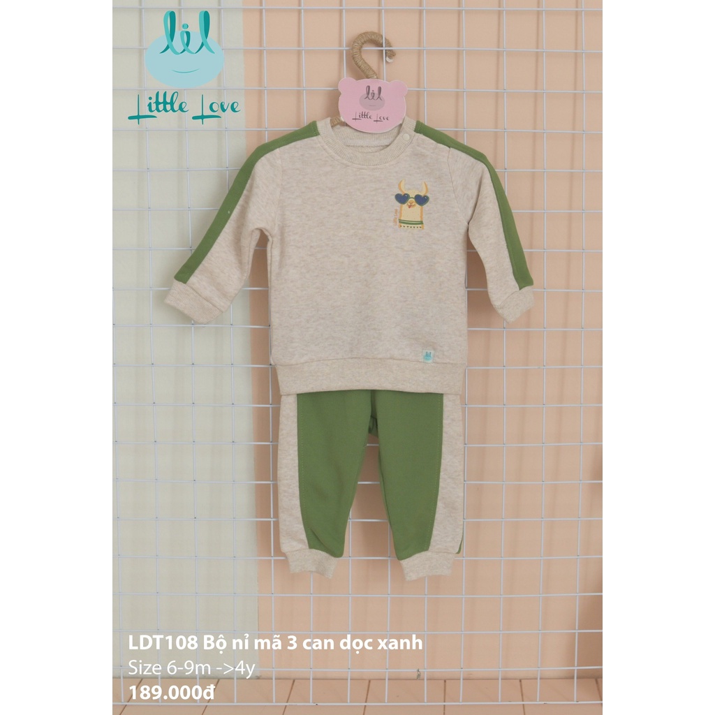 Bộ quần áo dài tay nỉ dày mã 3 can dọc cho trẻ từ 3m đến 4y little love (LDT108)
