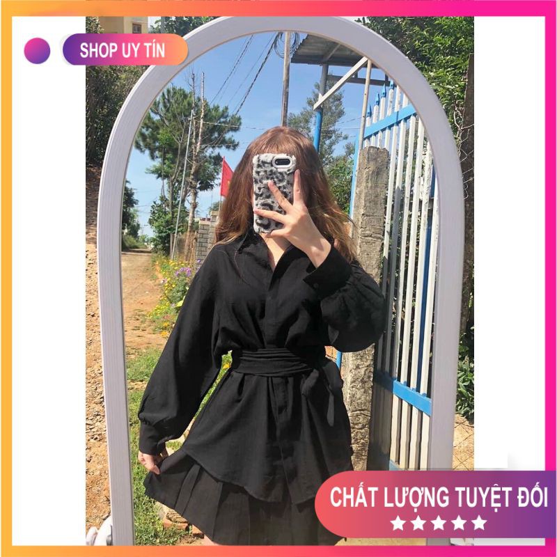 [Mã FADI5K245 giảm 5K đơn 0đ] Combo Váy Áo 💦 set sơ mi thắt nơ chân váy xoè Mã SET06 | BigBuy360 - bigbuy360.vn