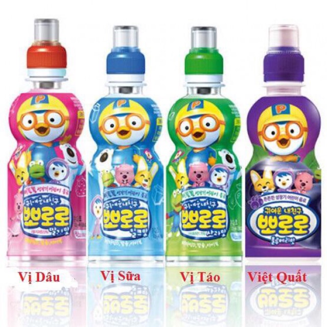Thùng 24 Chai Nước uống Trái Cây Trẻ Em Pororo 235ml Hàn Quốc