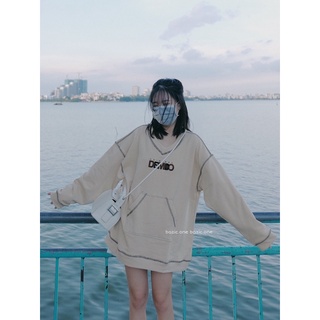 Áo nỉ oversize cổ tim thêu chỉ nổi Bazic one
