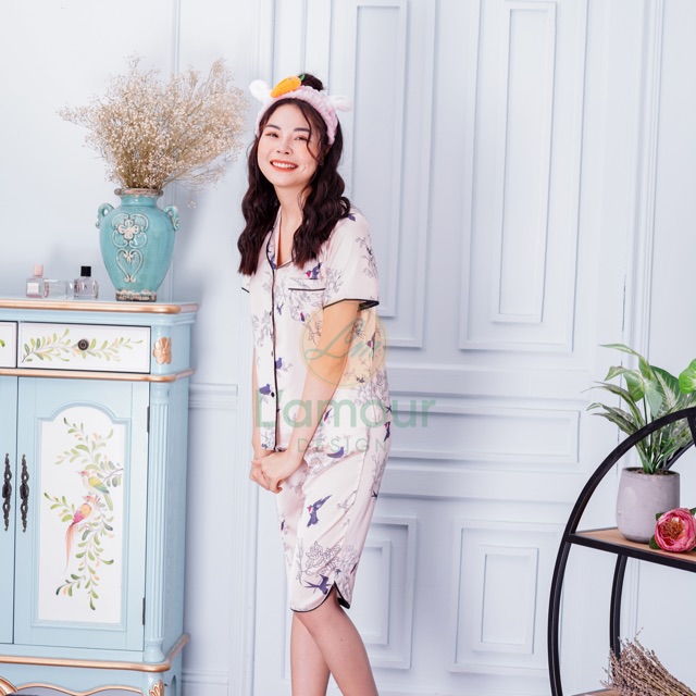 Bộ Lụa hoạ tiết hoa và én - Lửng