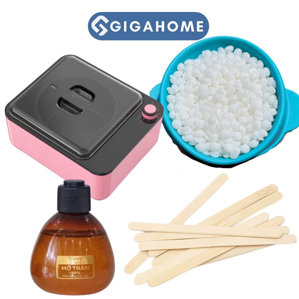 Combo Nồi Nấu Sáp Wax Lông Chống Dính + 100gr Sáp Cao Cấp + 75gr Mỡ Trăn Tặng Kèm Que GIGAHOME