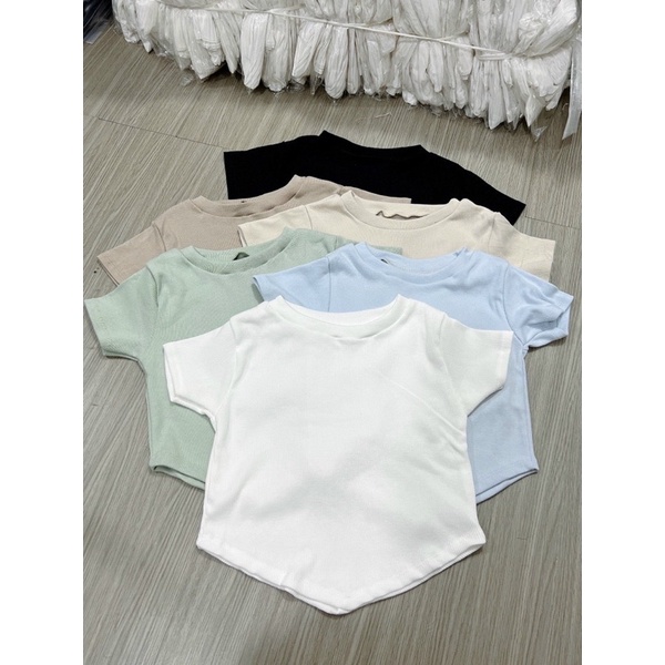 (Ảnh Thật) ÁO THUN TAY NGẮN CROPTOP TRƠ TÀ NHỌN CỔ TRÒN NHIỀU MÀU, Chizi Shop