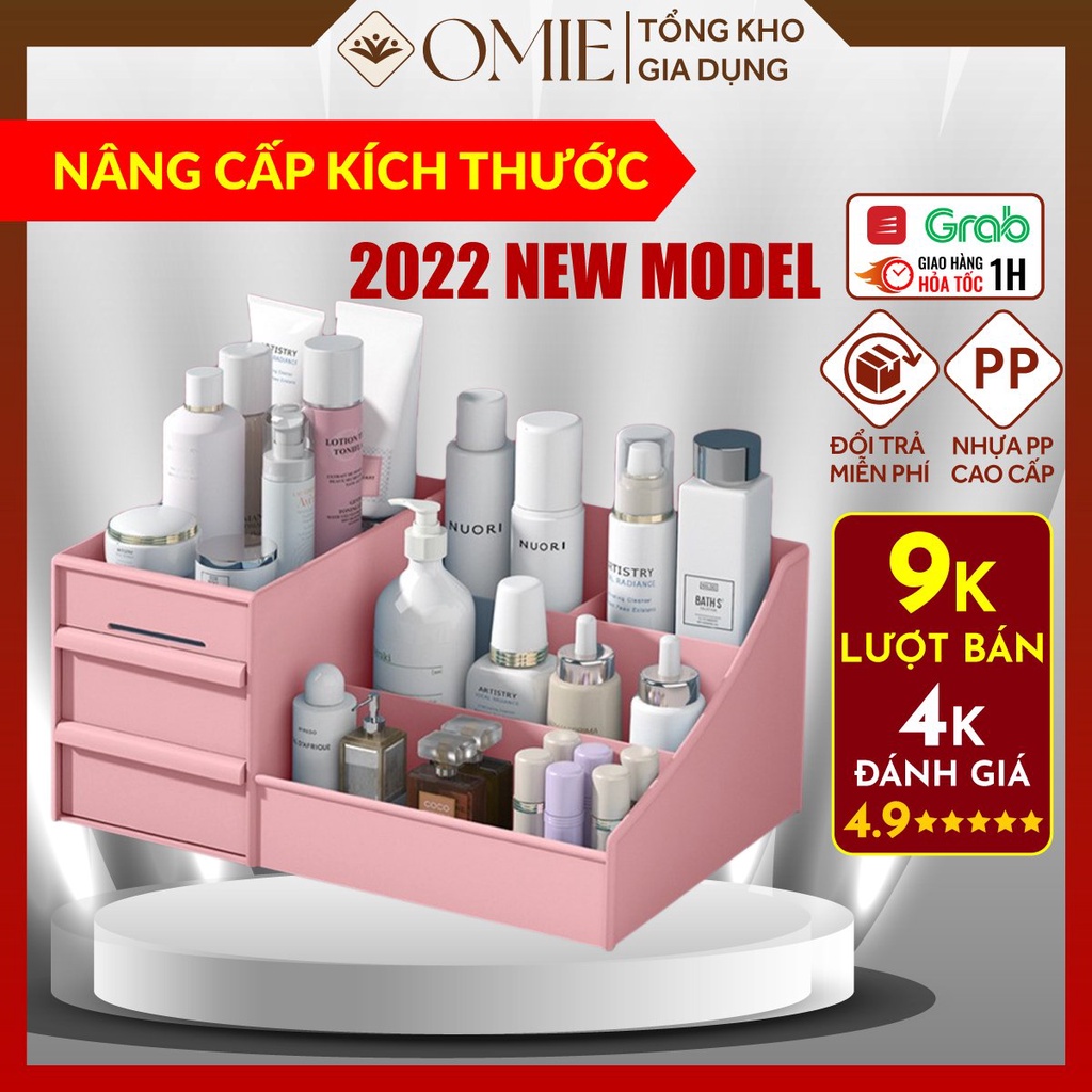 Combo set quà tặng kệ đựng mĩ phẩm để đồ trang điểm, gương trang điểm để bàn xoay 360 độ, kẹp càng cua Hàn Quốc