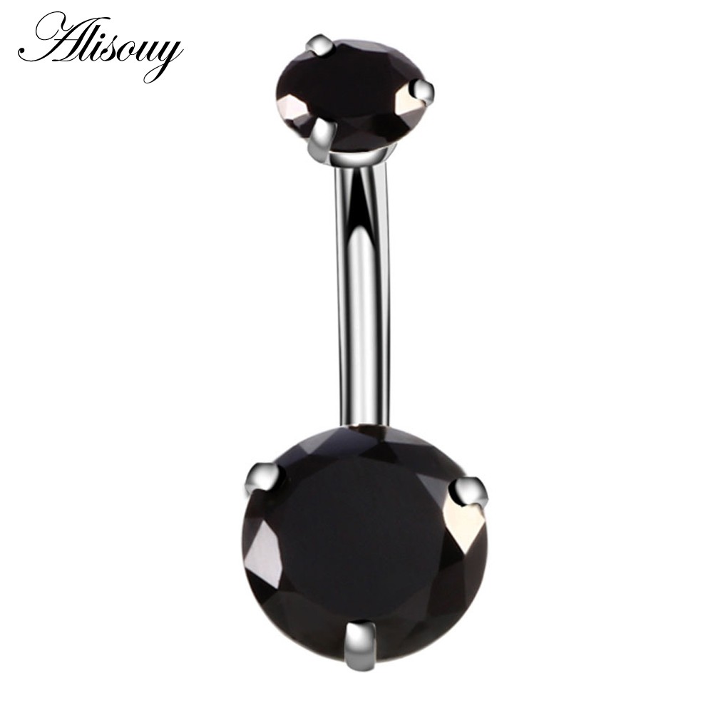 Alisouy 1 Khuyên Rốn Đính Đá zircon Màu Bạc Thời Trang