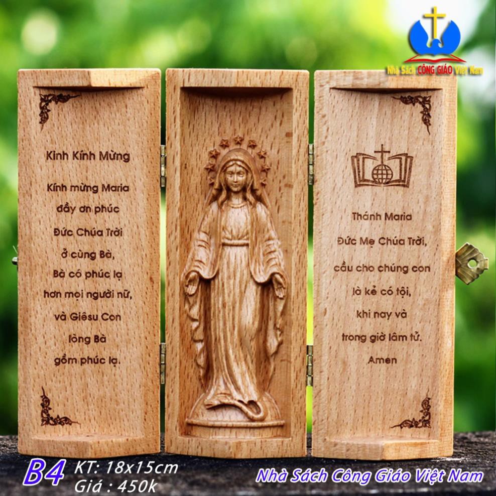 Bàn thờ Công Giáo mini gỗ Beech nhập khẩu - Kinh Kính Mừng - Mẫu Đức Mẹ ban ơn - Quà tặng Công Giáo ý nghĩa