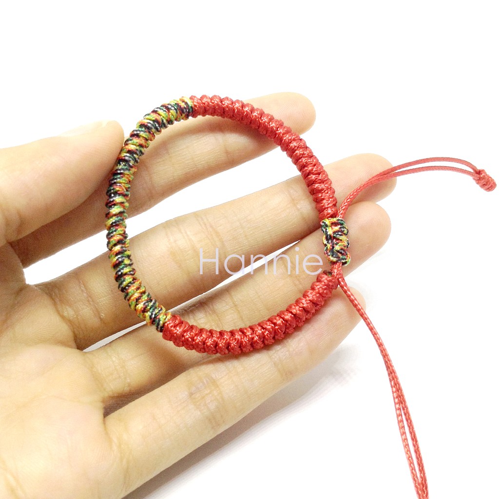 Vòng tay chỉ đỏ ngũ sắc dây rút - Vòng đeo tay nam nữ handmade đơn giản