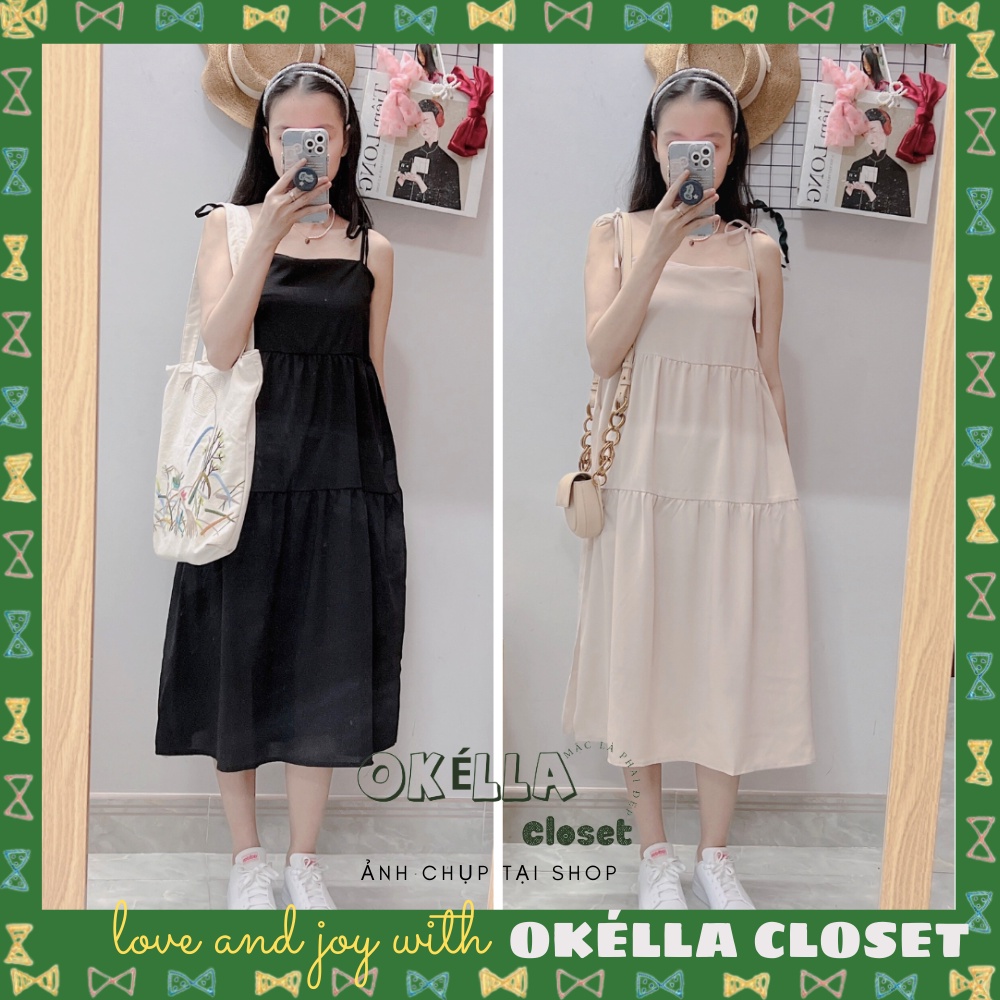 Váy maxi hai dây suông sắc màu Freesize Okella V001 ( Có ảnh Shop chụp)