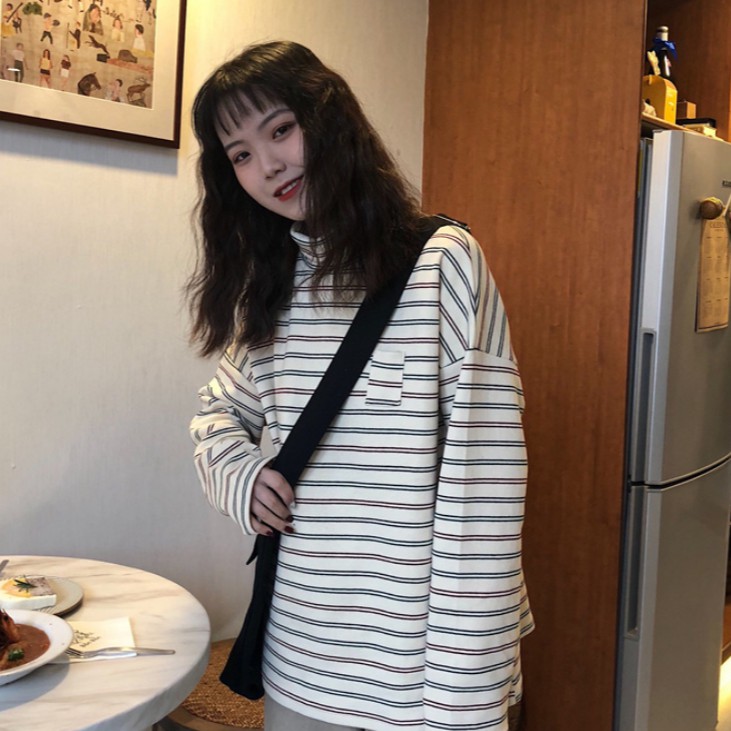 Áo thun dài tay sọc ngang phong cách Hàn Quốc | BigBuy360 - bigbuy360.vn