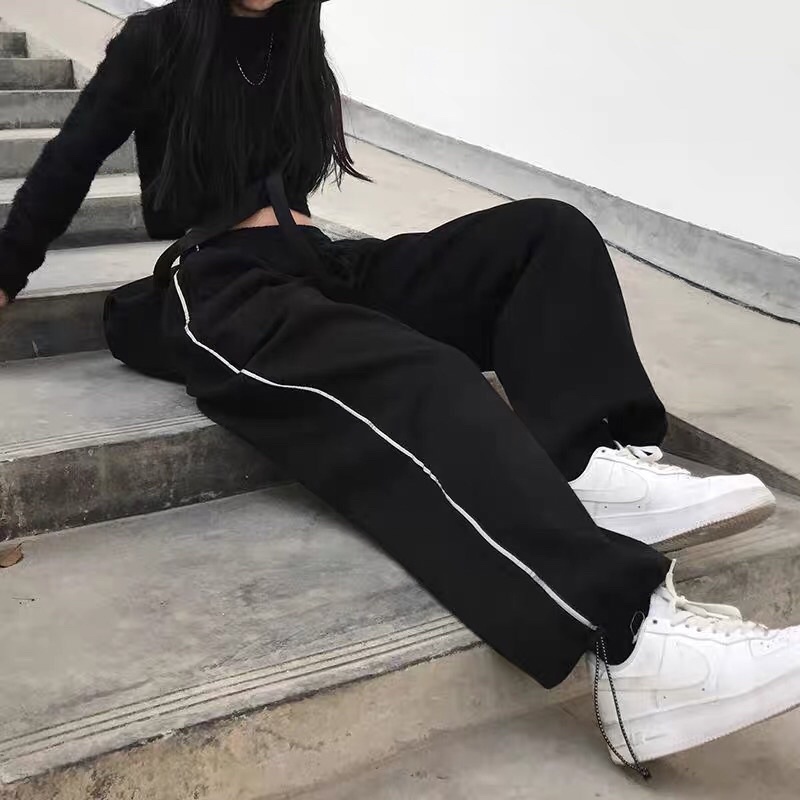 Quần Ống Rộng Phối Sọc Line Phản Quang Nam Nữ Unisex