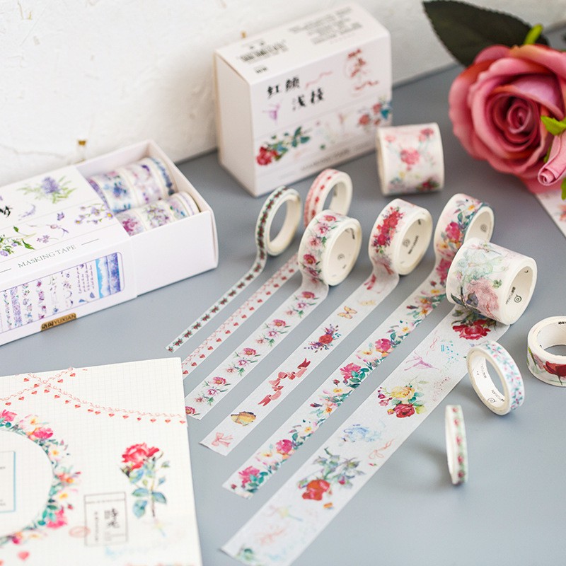 Set băng dính washi tape Sắc hoa trang trí planner WT2044
