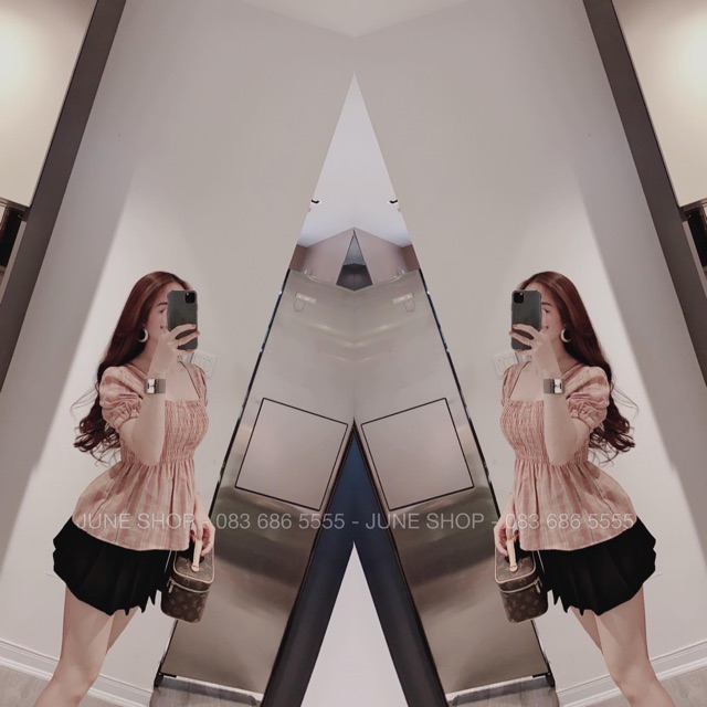 [Mã WASKT410K giảm 10K đơn 50K] Áo Kẻ Hồng Cổ Vuông (kèm ảnh thật) | BigBuy360 - bigbuy360.vn