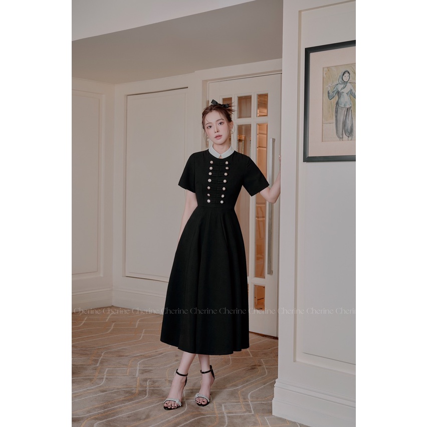 SELINA DRESS -  Váy dài bồng kèm hàng cúc đính tiểu thư nhẹ nhàng by Cherine