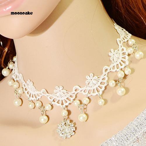 Vòng cổ choker bằng ren đính đá và ngọc trai giả sang trọng dành cho nữ