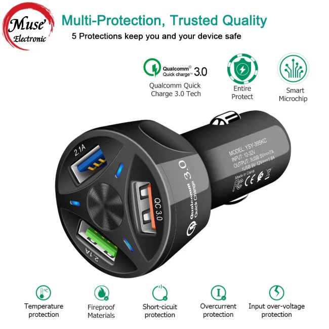 Củ Sạc Xe Hơi 3 Cổng Usb Dc 12-24v 1.1a/2a/2.1a Có Giá Đỡ Đứng