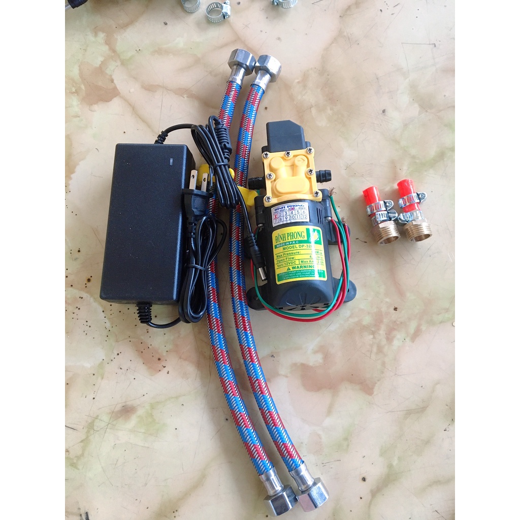 Tăng áp cho bình nóng lạnh, máy giặt, vòi hoa sen đủ bộ , bộ đầy đủ điện áp 220v-12v dc