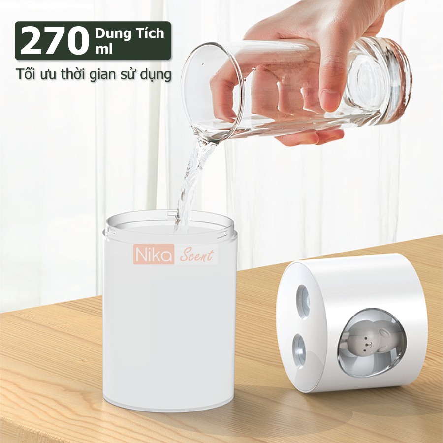 Máy Xông Khuếch Tán Tinh Dầu Kết Hợp Ion Âm Với Đèn Led Có 2 Lõi Phun Nikascent + Tặng 1 lọ tinh dầu 10ml