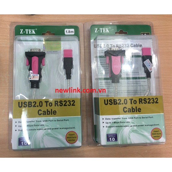 Dây, Cáp USB to RS 232 (Z-tek), Dây cáp usb to com Z-tek (2.0)