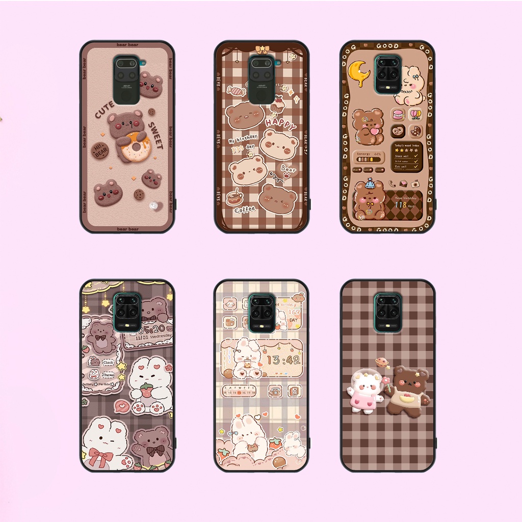 Ốp lưng Xiaomi Redmi Note 9 / Note 9s / Note 9 Pro in hình caro gấu thỏ, gấu bear cute