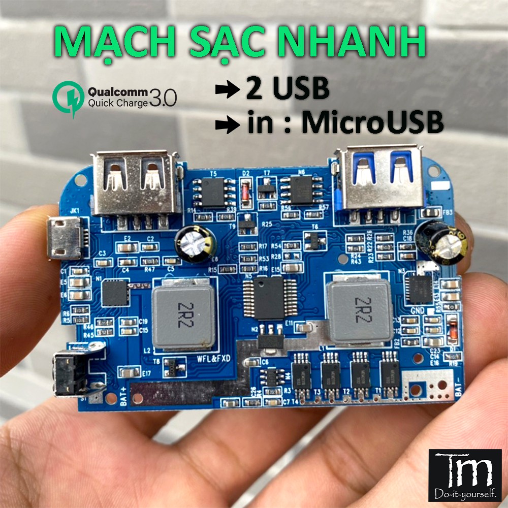 Mạch Sạc Dự Phòng Sạc Nhanh QC2.0 2*USB Đầu Vào Micro USB