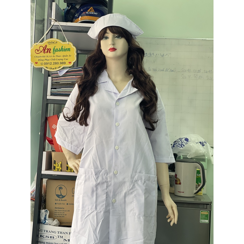 Áo Blouse Trắng Điều Dưỡng, Áo Bác Sĩ, Dược Sĩ tay ngắn, dài gối _ Hình chụp thật