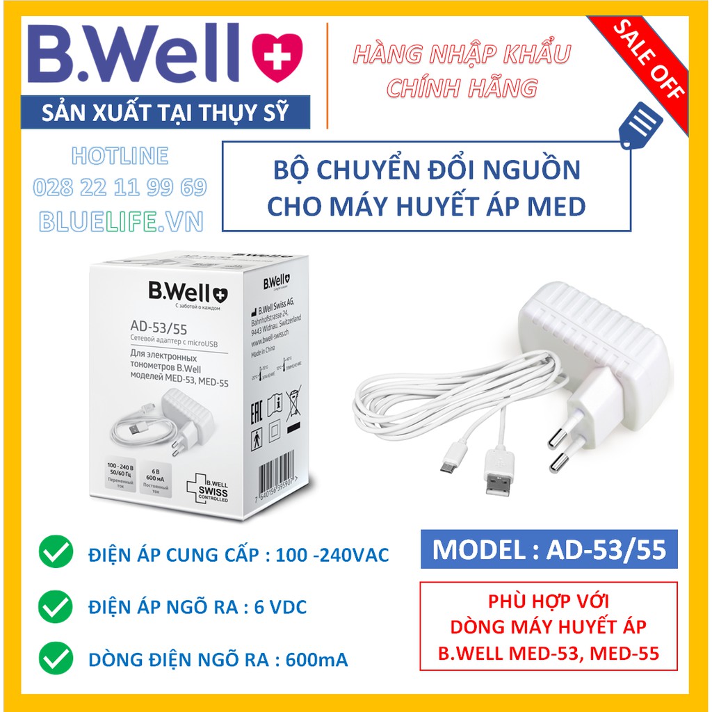 -BỘ NGUỒN CHUYỂN ĐỔI CHÍNH HÃNG B.WELL SWISS AD-53/55 - SỬ DỤNG CHO MÁY ĐO HUYẾT ÁP DÒNG MED-53, MED-55