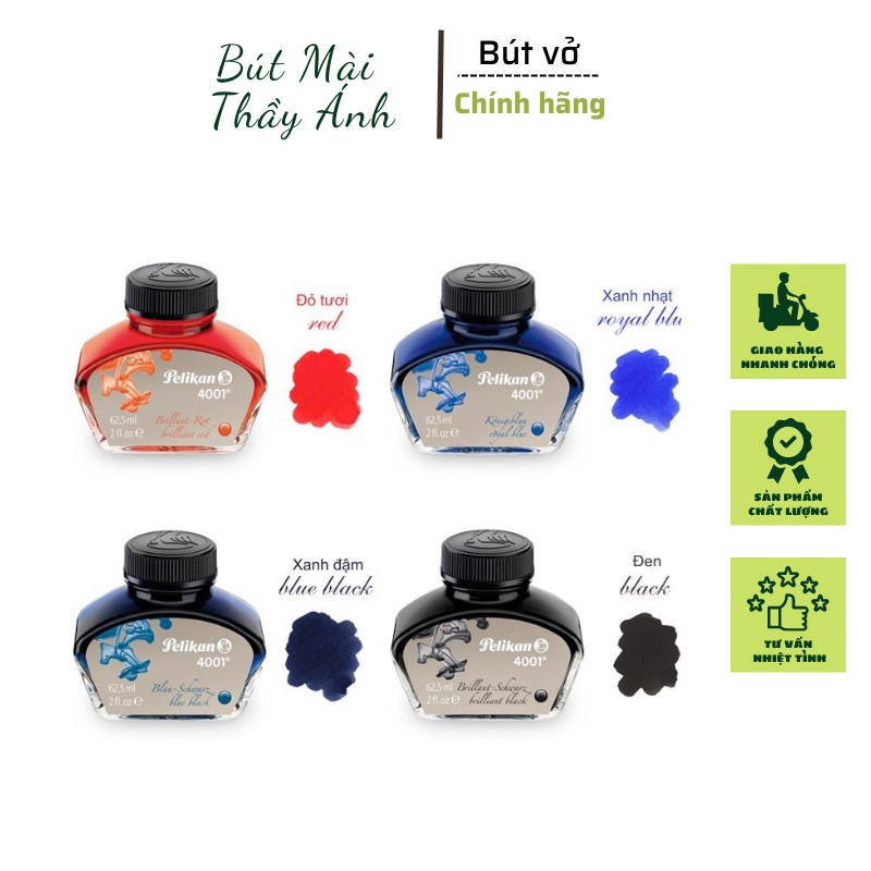 Mực Pelikan Cho Bút Máy Học Sinh Cao Cấp Nhập Khẩu Đức, Đậm Nét Đều Màu Không Bay Không Phai (đủ màu)